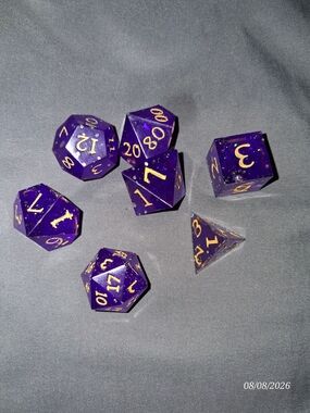 ​✨ Purple Resin Glitter DND Dice Set | Gold Numbers | Tabletop RPG